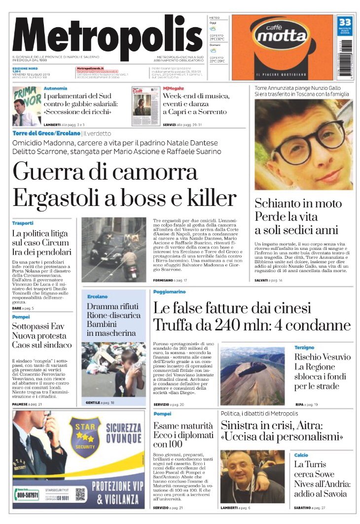 metropolis_web's tweet photo. La prima pagina edizione #torrese in edicola oggi https://t.co/HFj2Zf32aW