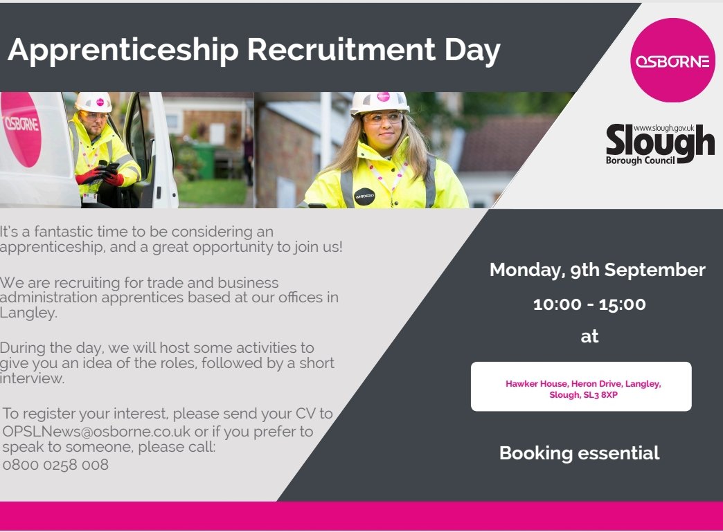 Apprentice opportunities! Property &amp; maintenance partners <a href="/OsborneNews/">Osborne</a> has a  recruitment day on Monday. If you are looking for a trade or role in business administration this could be for you.  Book place and send CV to OPSLNews@osborne.co.uk or find out more 0800 0258 008.