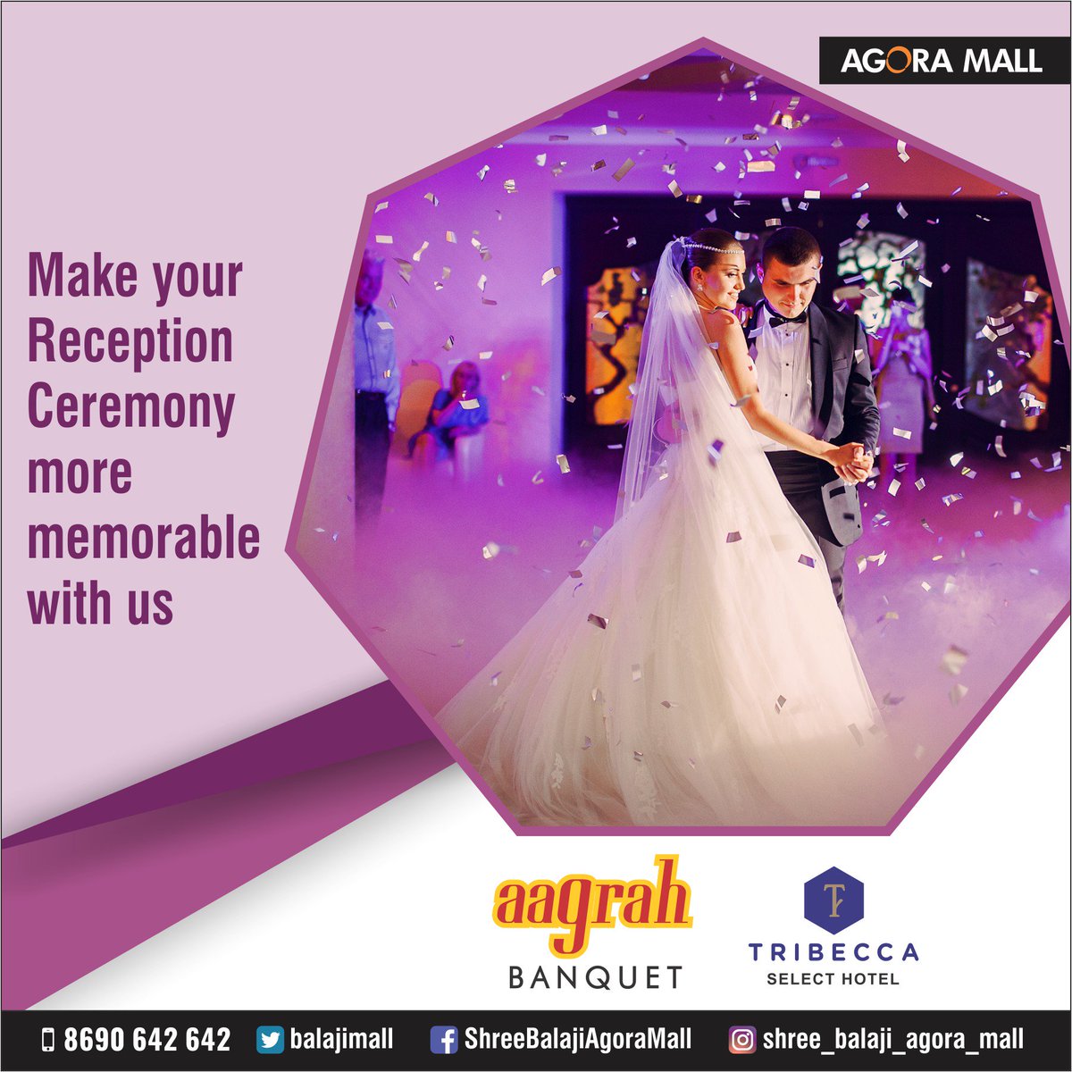Agoramall3's tweet photo. Make your Reception Ceremony more memorable with us
The perfect venue for your celebration.  
call us at 8690642642

#AgoraMall #Ahmedabad #Wedding #agoramall #ahmedabad #onlineshopping #store #shoppingday #shoppingtime 
#shoppingaddict #shop #shoppingtherapy #shoppingbags https://t.co/QEuBNuBp7X