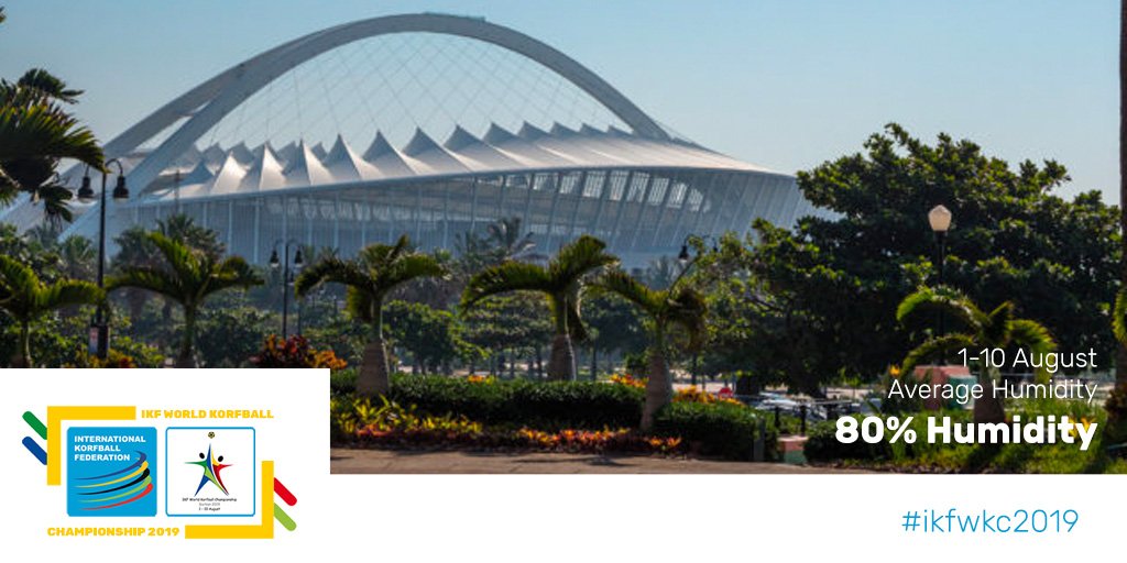 Durban has a Tropical Climate with all year beach weather.

In August, the Humidity is not as high as during the Summer months, but does get as high as 80% Humidity.
Stay hydrated &amp; bring your sunscreen.

We look forward to hosting the IKFWKC2019 in August! #IKFWKC2019 #korfball