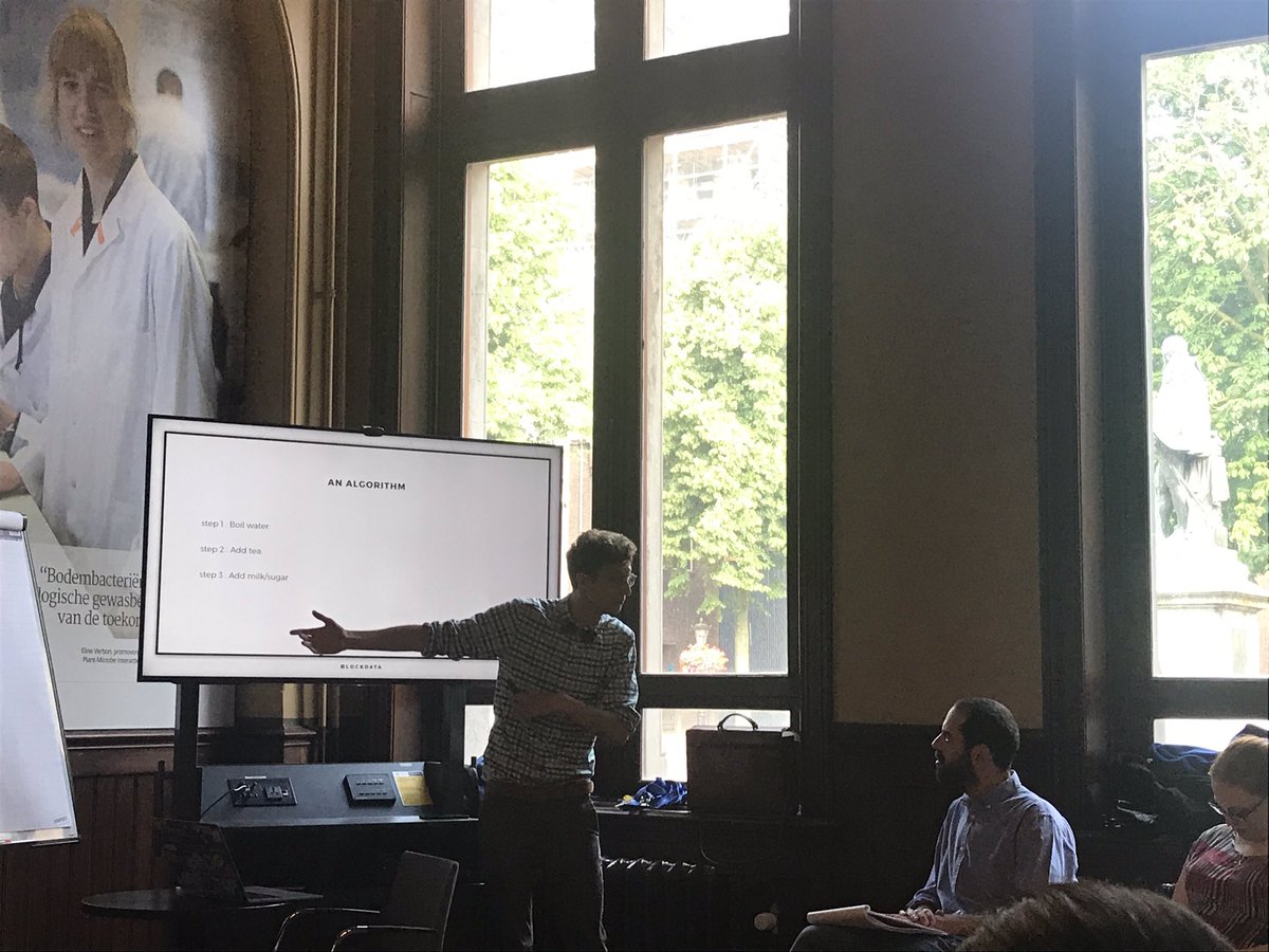 ProfSchrepel's tweet photo. #UtrechtBlockchain

@jpknegtel (@Blockdata_tech): how to create an #algorithm?
- step 1: boil water 💧 
- step 2: add tea ☕️ 
- step 3: add milk/sugar 🥛 https://t.co/8Q4AznLLyb