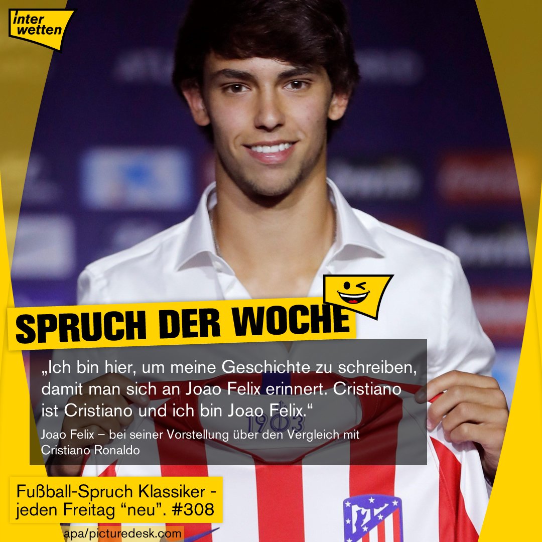Interwetten_com's tweet photo. #FSKdW #308: "Ich bin hier, um meine Geschichte zu schreiben, damit man sich an Joao Felix erinnert. (...)"
Joao #Felix bei seiner Vorstellung über den Vergleich mit Cristiano Ronaldo. #SpruchderWoche #AtleticoMadrid #LaLiga #Interwetten https://t.co/JBXRpE2ggM