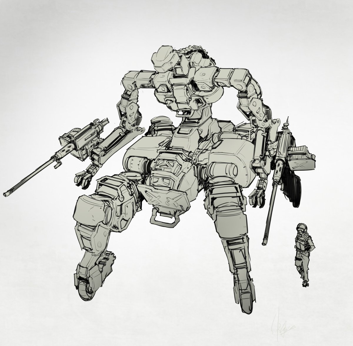 robot weapon gun mecha monochrome holding 1boy  illustration images
