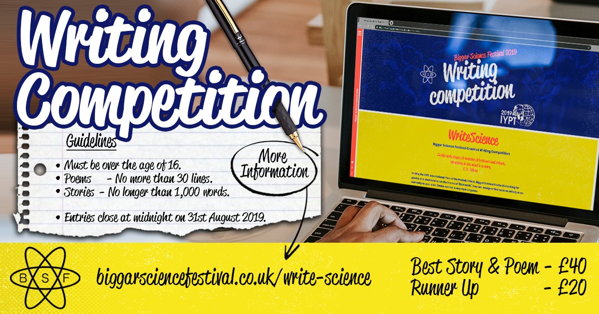 In this, the 2019 International Year of the Periodic Table, Biggar Science Festival is looking for poetry and short stories on the theme of 'Elements'. You can interpret this topic as widely or as narrowly as you wish. Entries can be in any style or genre.
bit.ly/Write-Science