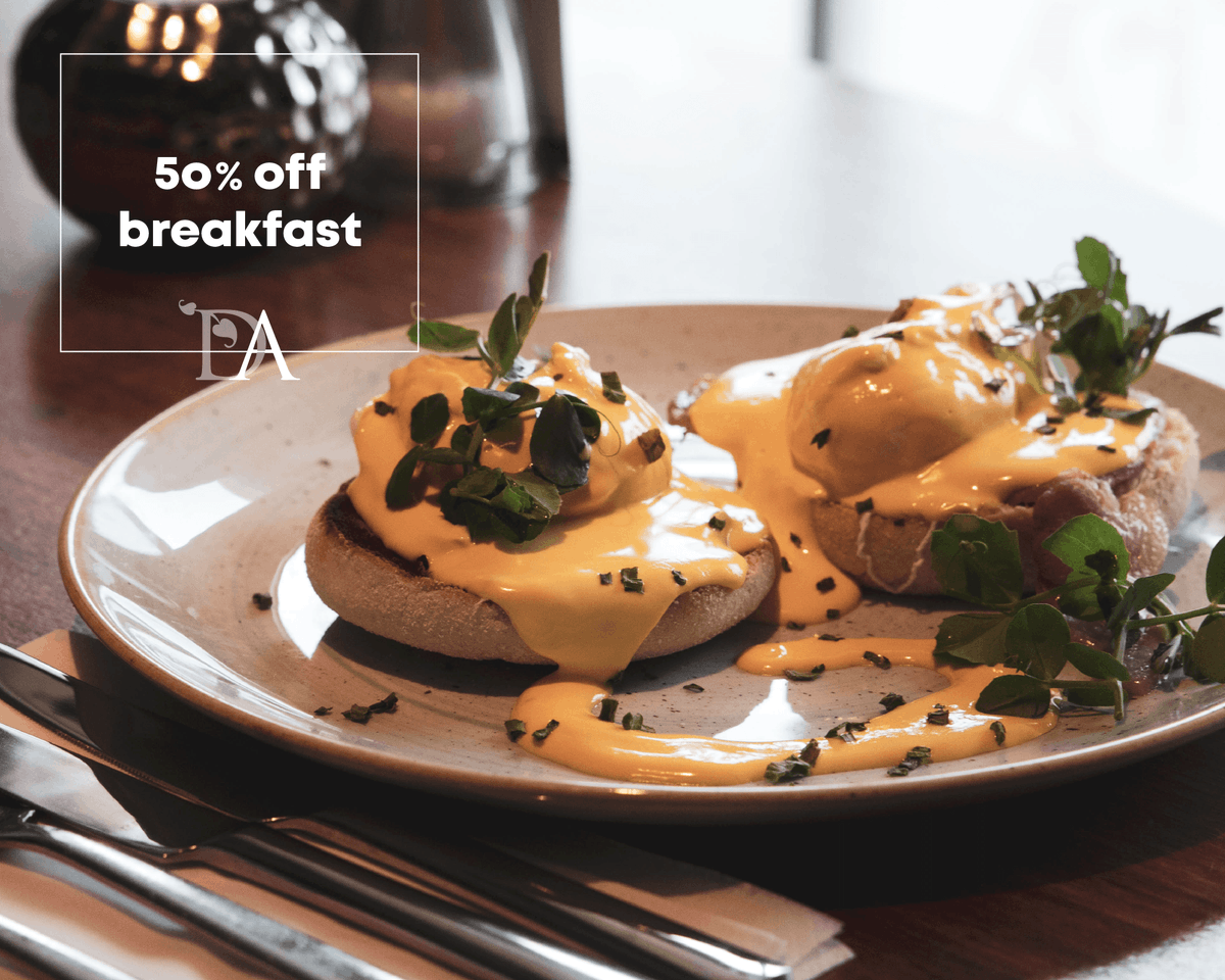 TheDAHotel's tweet photo. Enjoy 50% off our Delicious Breakfast Menu in our Coffee Shop, between 9am-noon🥐☕️ https://t.co/SyohtQGf5h https://t.co/fWUpH7SPrY