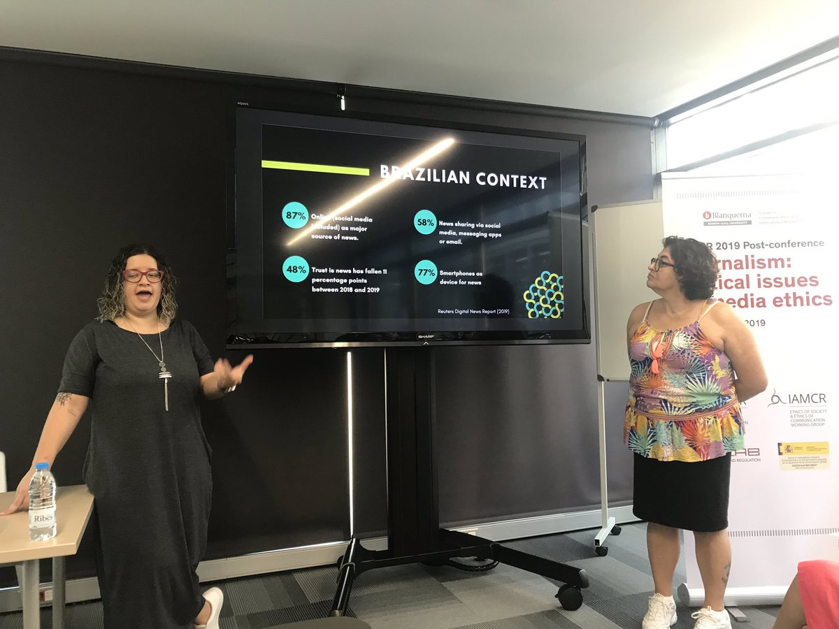 gdetorres's tweet photo. Eth WG + Journalism Section on fake news & algorithms: We have to put all our effors to develop a good framework to understand today’s news enviroment #journalism #ethics #iamcr2019 #postconference #urll #barcelona https://t.co/drf2JUy0wQ https://t.co/aq0R3k9RKD