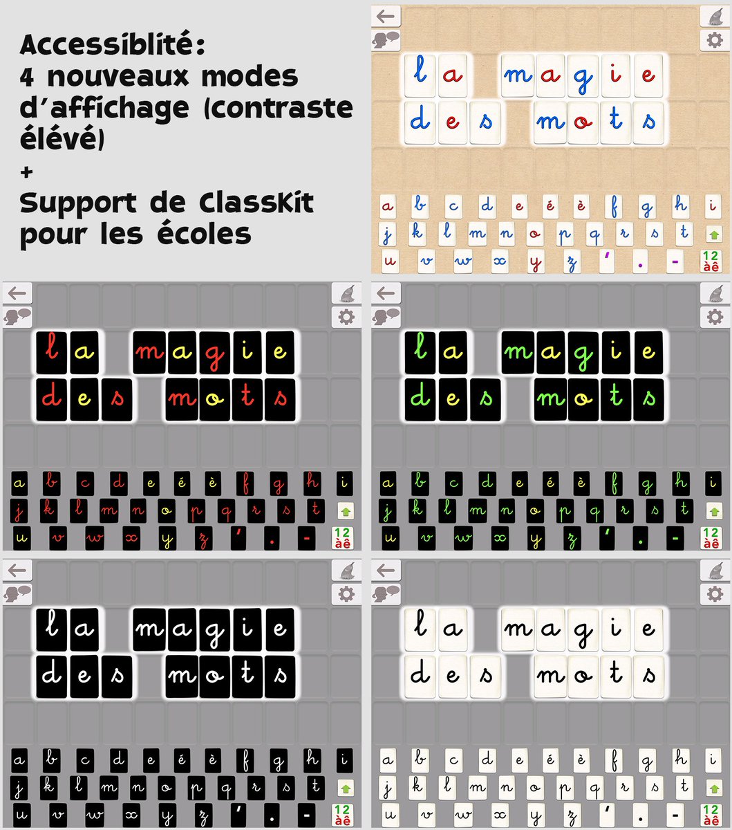 La magie des mots 5.7 est disponible sur iOS : nouveaux modes d'affichage pour les enfants ayant une déficience visuelle + support de ClassKit pour les écoles apps.apple.com/app/apple-stor…