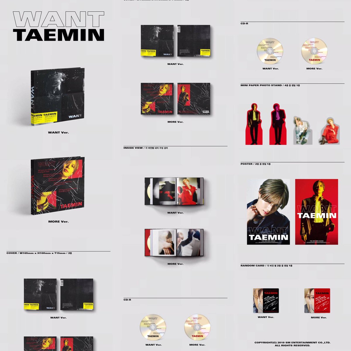 SHINee - WANT CD +Photocard+Standing Paper+ Unfold POSTER More Ver. TAEMIN