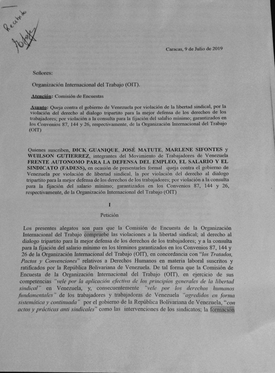 sunepinparques2's tweet photo. #FADESS Denuncio ante la Comisión d Encuestas @OITinfo q en #Venezuela existe una “Catástrofe Laboral”debido a las sistemáticas violaciones d los Convenios 87,144,26 d la @OITinfo para ello presentó testimonios d #DirigentesSindicales q evidencia el abusivo #PoderDelEstado https://t.co/GXBPSbTlIV