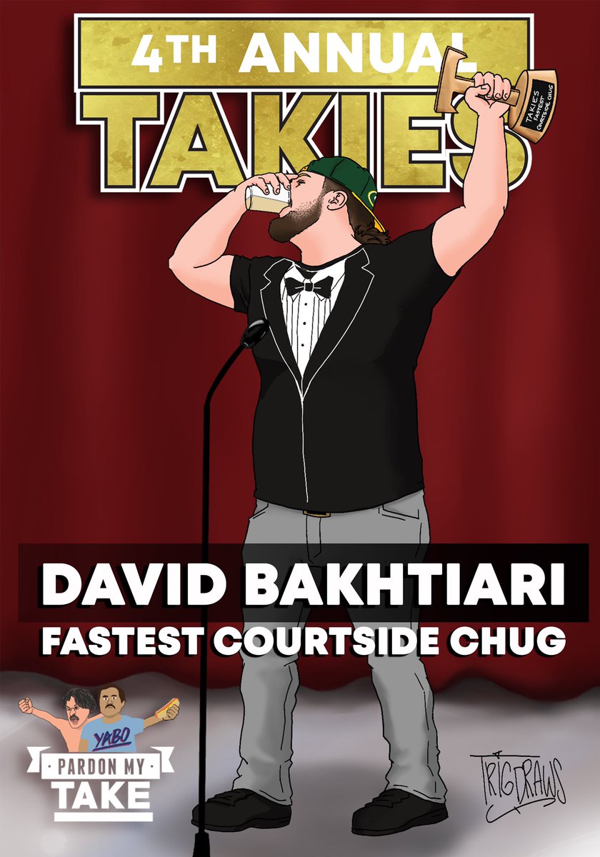 PardonMyTake's tweet photo. Congrats @DavidBakhtiari for winning the 2019 Takie for “Fastest Courtside Chug” https://t.co/eg4aQD3OVK