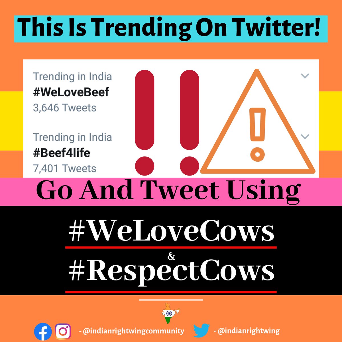 indianrightwing's tweet photo. Some ba*tards are trending #WeLoveBeef & #Beef4life
Let's trend #WeLoveCows & #RespectCows https://t.co/rBxuzKqGfX