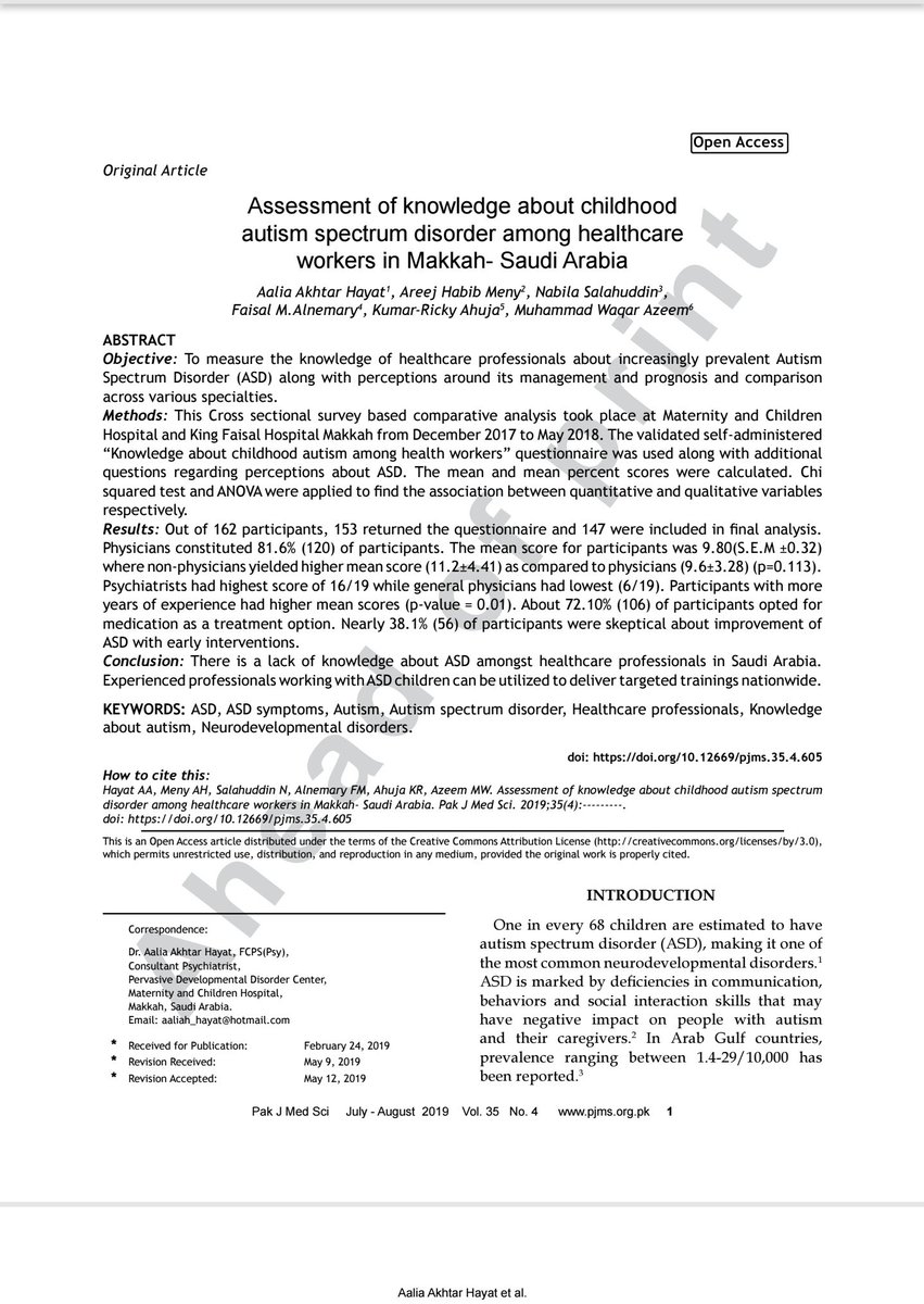 DrASalmanHayat1's tweet image. #البرنامج_الوطني_لاضطرابات_النمو_والسلوك 
#AutismAwareness
#Autism
تم اجراء دراسة حديثة لقياس معرفة اضطراب التوحد لدى الممارسين الصحيين بمكة المكرمة. و أجريت الدراسة في المستشفيات الرئيسية، حيث شملت مستشفى الملك الفيصل التخصصي و مستشفى الولادة و الاطفال.
