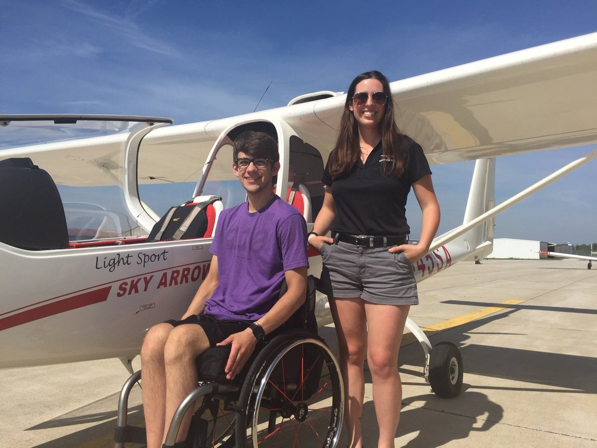 AbleFlight's tweet image. Will Bucher (seen with instructor Rachel Jackson) was paralyzed in an accident, and is now a licensed pilot thanks to Able Flight. He'll receive his  pilot's wings at EAA AirVenture July 23rd at 10am. Be there to congratulate Will and our other new pilots. ableflight.org