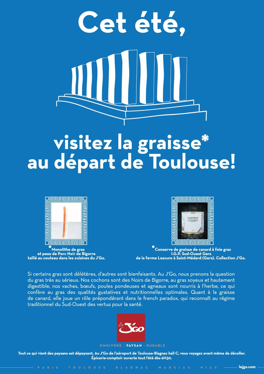JGO_Tls_Blagnac's tweet photo. Au départ de @aeroport_tls , faites un passage par la graisse (de #canard ou de @noir_debigorre ), et découvrez les produits d'exception de nos paysans...dépaysants ! #vacances #omnivore #paysan #durable @VisitezToulouse @RestaurantsJgo #tourismedaffaires #HallC https://t.co/U4vJ9E2JkN