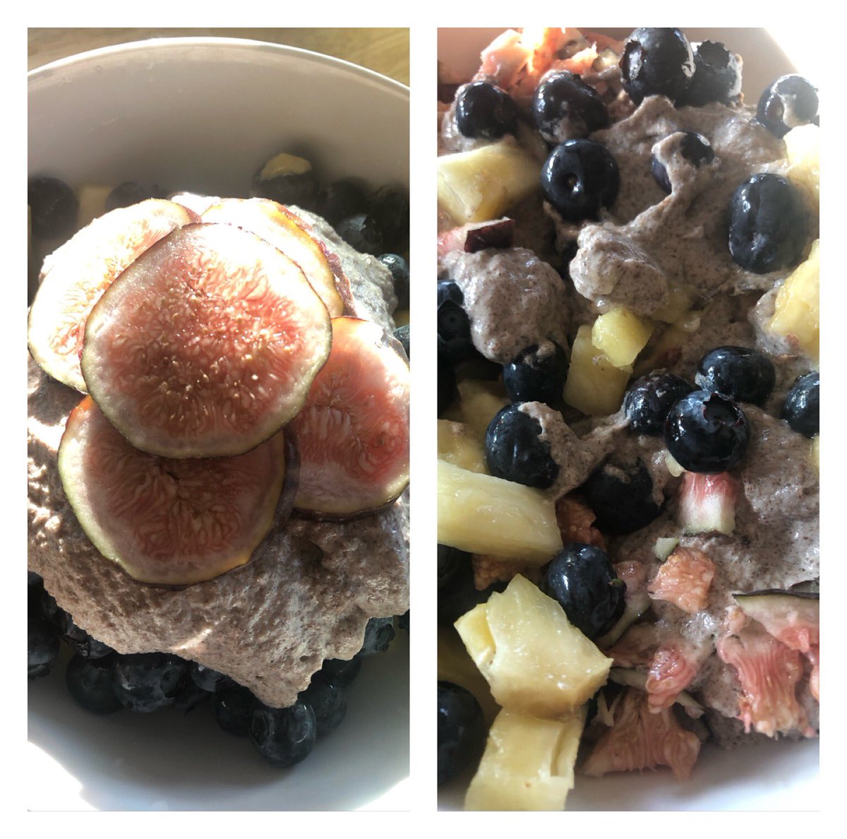 AlissaCohen's tweet photo. #rawbreakfast of blueberries, pineapple, banana and strawberries topped with a cream of blended flax seeds, chia seeds, walnuts, T honey and fresh figs.
#feelgoodfood
#rawfood
#rawpower
#rawenergy https://t.co/hgs5uX6ORQ