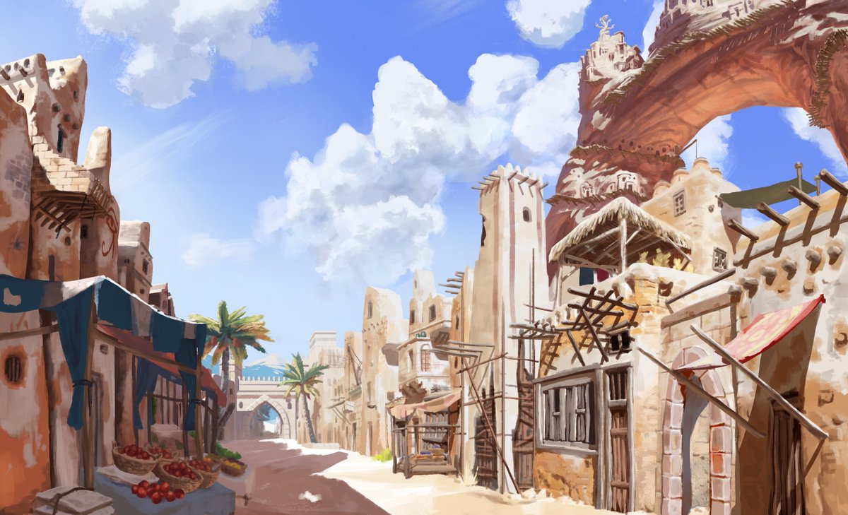 개인적으로 구상중인 판타지 이야기에 등장하는 도시를 그려보았습니다. 아랍+이집트풍으로 만들었고 도시 한가운데에 있는 아치가 특징입니다

#그림러_트친소  #illustration #drawing #일러스트 #artwork