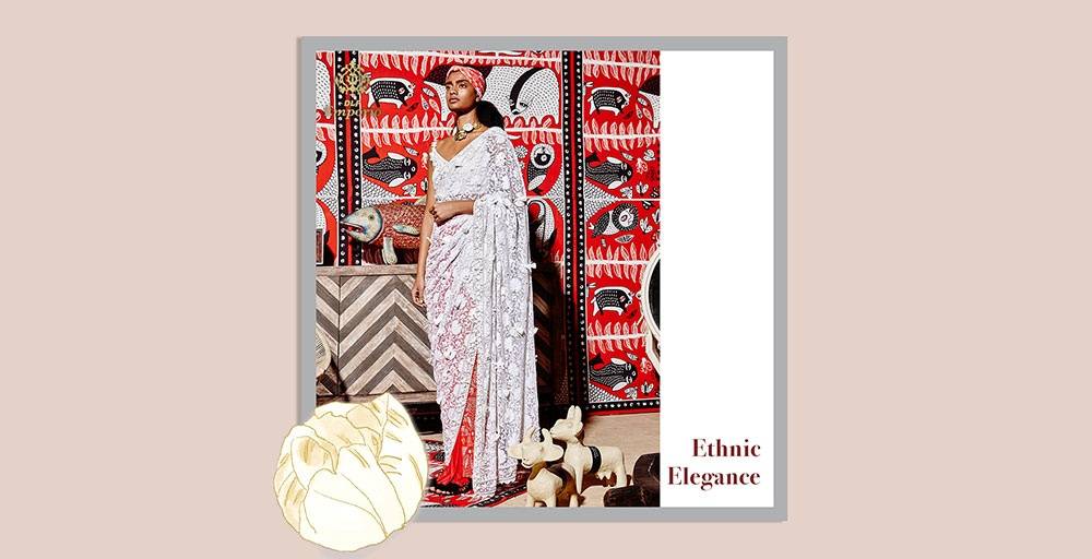 This #elegant saree from Shivan &amp; Narresh has been skilfully crafted in Chikan, a delicate fabric with intricate hand #embroidery. #Shop this exclusively at DLF Emporio.