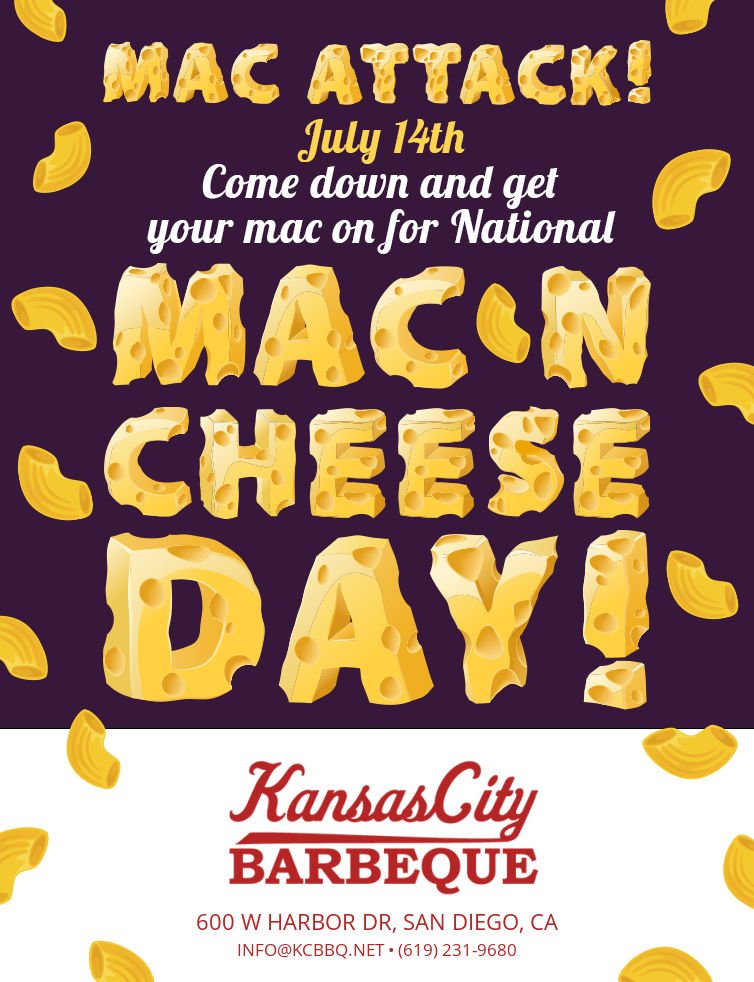 KansasCityBarbe's tweet photo. Mac Attack! Come down and get your mac on for National Mac n' Cheese Day July 14th! Ask about our ... https://t.co/ichU9pdqSt