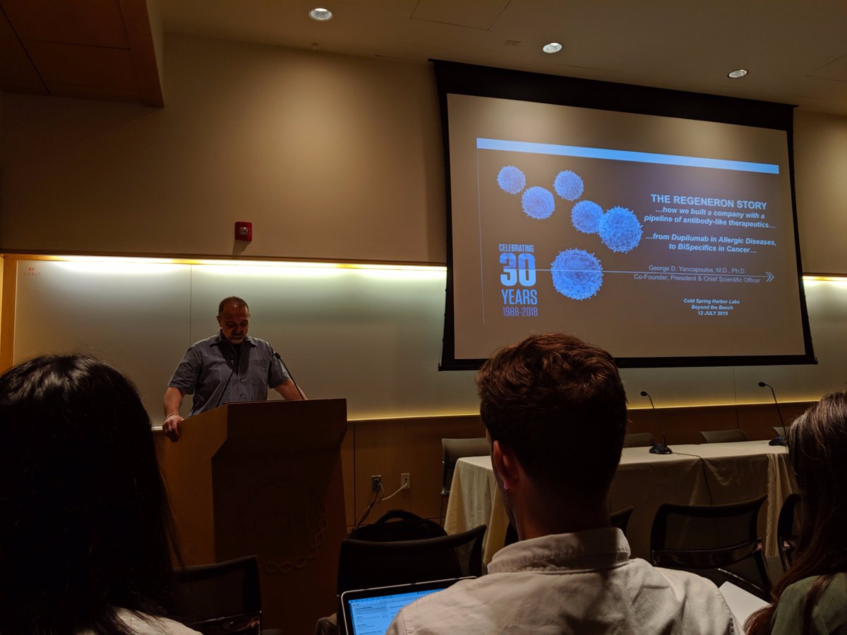 Our keynote speaker, George D. Yancopoulos, M.D., Ph.D., Regeneron Co-Founder, President &amp; CSO is up first! #CSHLBTB