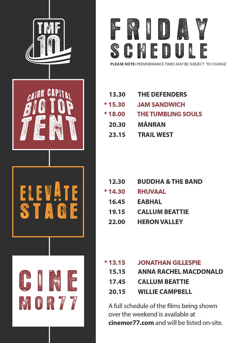 TireeMusicFest's tweet image. We have a revised schedule for today everyone... Don&apos;t miss your favourite act! 😁 #TMF10 #HappyFriday