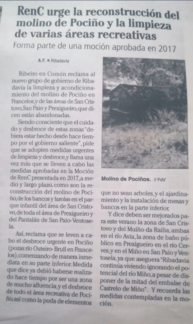 RibeiroEnComun's tweet photo. #RibeiroEnComún 1.ºpide a limpeza urxente do Pociño de #Francelos, e das áreas de baño de S.Cristovo,S.Paio e Prexigueiro.
É un escándalo que estea sen facer polos Gobernos municipais.
2.ºreclama melloras e reformas nestas áreas a 1/2 prazo.
#UnConcelloMellor
Via @FaroOurense https://t.co/TRGODiyk5Q