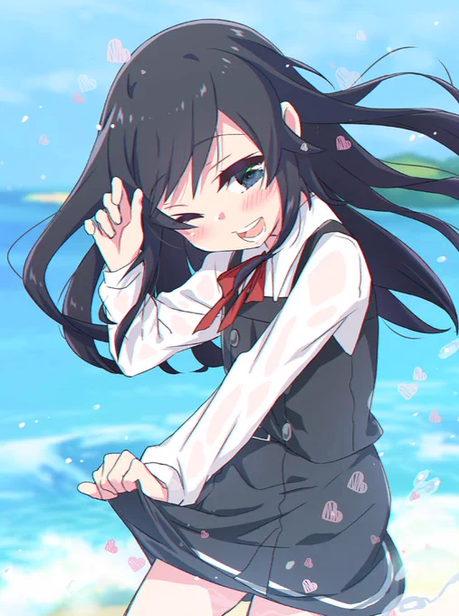 朝潮ちゃんと波打ち際で。 #艦これ 