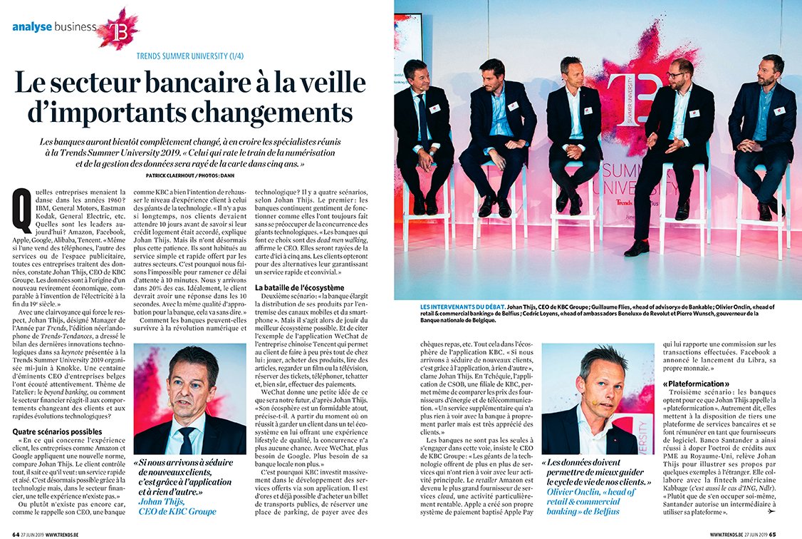 BastianoBuron's tweet photo. Le résumé du débat sur l'avenir du secteur bancaire qui s'est tenu en juin dernier à la #TSU19, c'est ici : avec Johan Thijs (@kbc_group), Guillaume Flies (@wearebankable), Olivier Onclin (@Belfius), Cédric Loyens (@RevolutApp) et Pierre Wunsch (@NBB_BNB_FR). #banque #fintech https://t.co/x4HWf1N5va