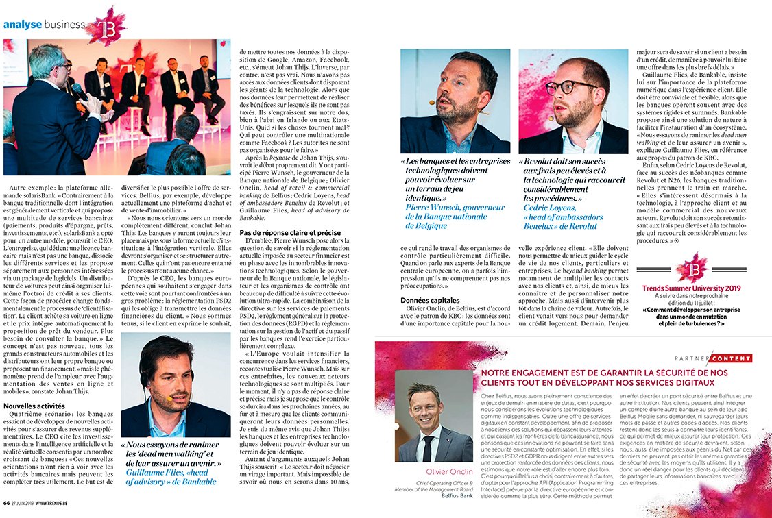 Le résumé du débat sur l'avenir du secteur bancaire qui s'est tenu en juin dernier à la #TSU19, c'est ici : avec Johan Thijs (<a href="/kbc_group/">KBC Group</a>), Guillaume Flies (<a href="/wearebankable/">Bankable</a>), Olivier Onclin (<a href="/Belfius/">Belfius</a>), Cédric Loyens (@RevolutApp) et Pierre Wunsch (<a href="/NBB_BNB_FR/">Banque nationale de Belgique</a>). #banque #fintech