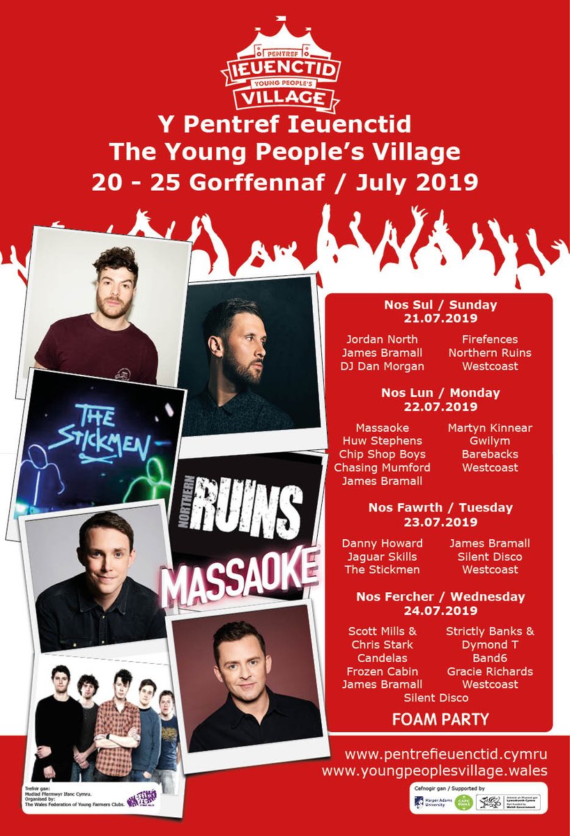 🎉🎪YDYCH CHI WEDI ARCHEBU?🎪🎉

Gyda wythons y fynd tan byddwn yn agor y pabell adloniant dyma Line-up y Pentref 2019!
Peidiwch anghofio am y Disgo Distaw ar y nos Fawrth a Mercher a'r Parti Ewyn ar y nos Fercher!