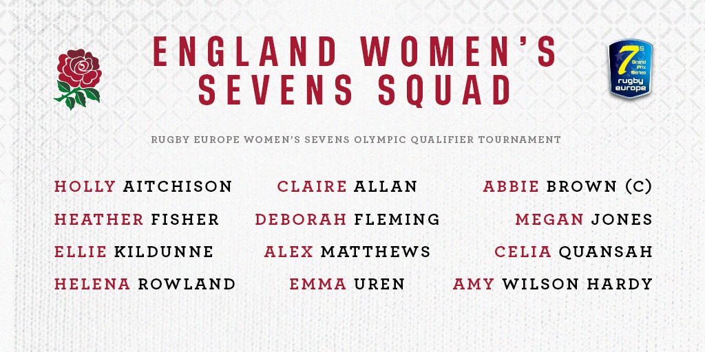 🌹 SEVENS | Your England women's squad for for the <a href="/rugby_europe/">Rugby Europe</a> Olympic qualifier tournament this weekend. 

📝 Preview: bit.ly/2YRLXzI

 🖥 Live on Rugby Europe website from 10:28 BST: bit.ly/2xGe74X
