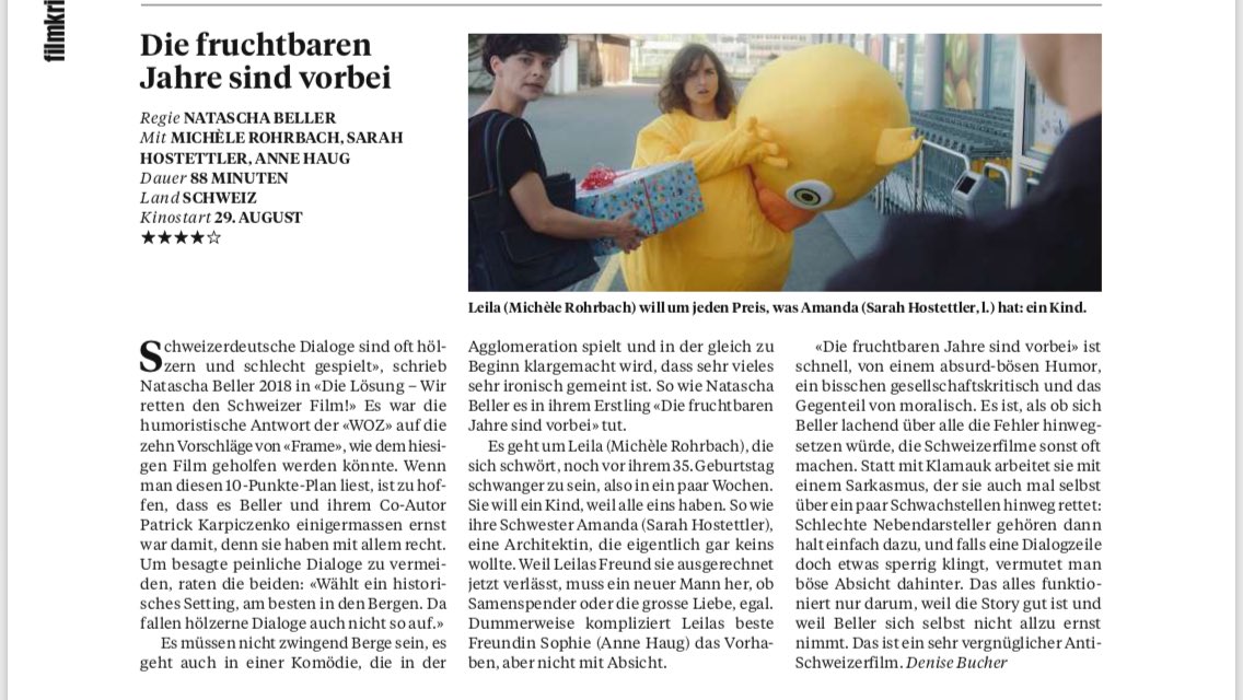 4 von 5 Sterne vom <a href="/magazinframe/">Frame Filmmagazin</a> 🤩 Das freut uns sehr! #diefruchtbarenjahresindvorbei #film #schweizerfilm #comedy #womeninfilm <a href="/superbeller/">Natascha Beller</a>