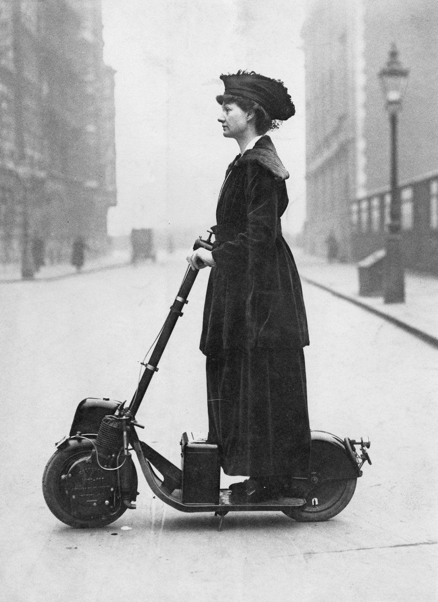 surfstudio's tweet photo. Sometimes you don’t have the wrong idea, just the wrong timing - Lady Norman on her Krupps scooter in 1916.
#SurfStudioTechWatch #timing https://t.co/eM15Q007gn