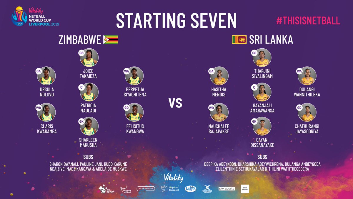 NetballWorldCup's tweet photo. Back to business on Court Two! 

It's almost time for Zimbabwe's #NetballWorldCup debut! 😍

Line ups for their opener against Sri Lanka 👇

#ThisIsNetball https://t.co/S4JbwNzc4B
