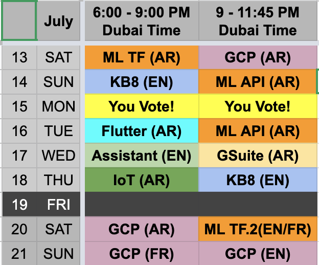 #GDRMENA Online StudyJams 2nd week starts Saturday July 13-22.

15K attended 1st week!

10 Tracks! 15 Experts!
16 Live sessions in Arabic, English, &amp; French

Study live Daily YouTube: bit.ly/gdr-online-2019
Details: events.withgoogle.com/study-jams-tot…

<a href="/GCDCSaudi/">Google CDC Saudi Arabia🇸🇦</a> <a href="/GCDCEgypt/">Google Cloud Developers Community Egypt 🇪🇬</a> <a href="/GCDCEmirates/">Google Cloud Developer Community - Emirates 🇦🇪</a>