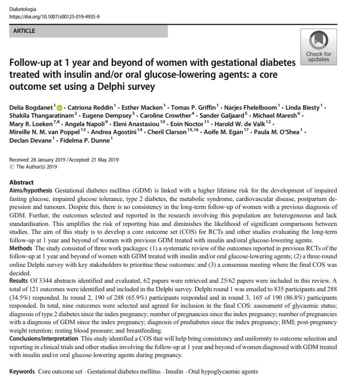 DiabetologiaJnl's tweet photo. Evaluating the long-term follow-up at 1 year and beyond of women with previous #GDM treated with insulin and/oral hypoglycaemic agents – core outcome set just published: #COS @DBogdanet @FidelmaDunne @nuigalway @AtlanticDIP @ICATProgramme @NUIGMedicine 🔓 https://t.co/9qlaPsykBS https://t.co/zh5DZrKHL4