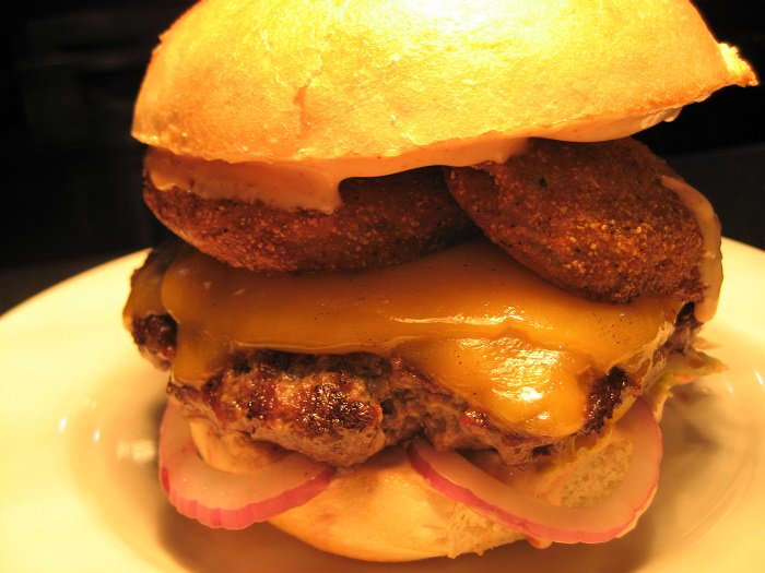 GovernorPub's tweet image. Today's Special:
Fried Green Tomato Burger.
 #burger #cheeseburger #friedtomatoes