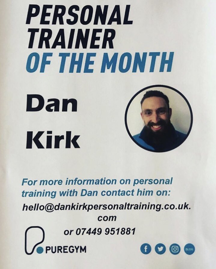 Congratulations <a href="/Dankirk_PT/">Dan Kirk P.T.</a> our PT of the month! For any training or nutritional advice get in touch! #personaltrainer #puregym #sheffieldissuper #pt