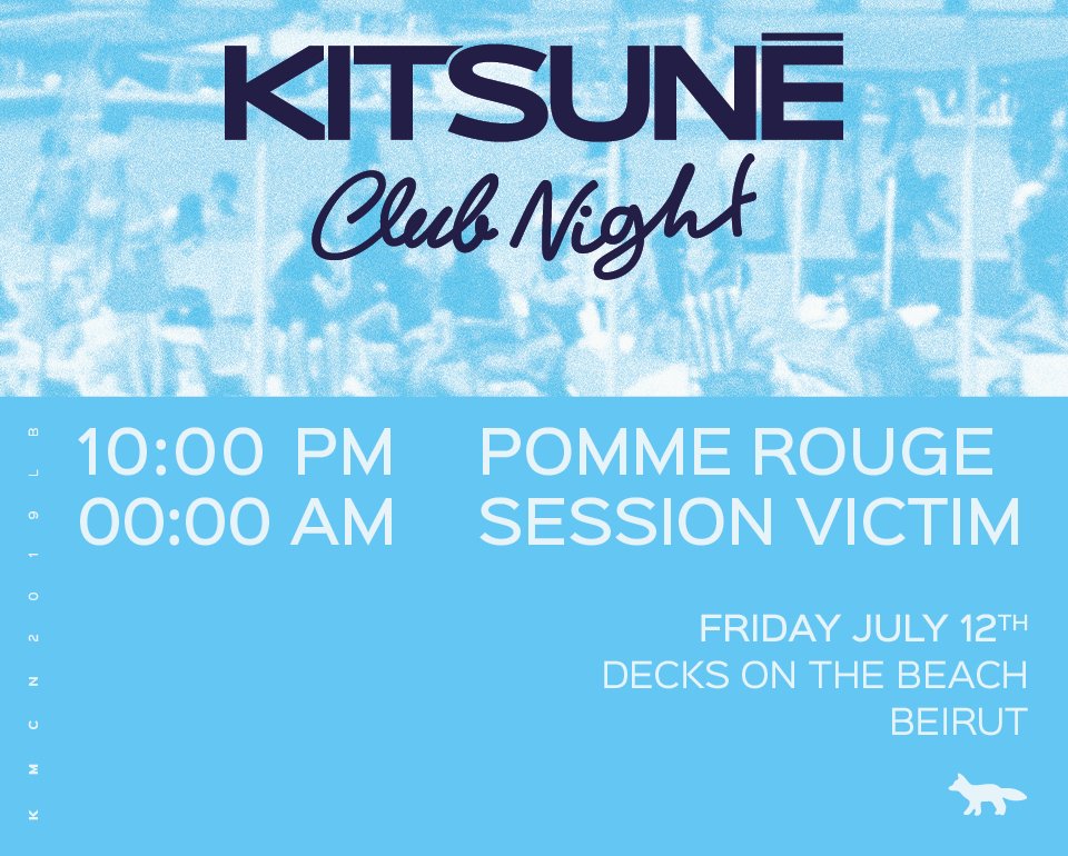 kitsune's tweet photo. Beirut! Here’s the timetable for tonight 👇

10:00 PM #PommeRouge 
00:00 AM #SessionVictim 

Skip the line like a boss and grab your tickets here 👉 https://t.co/r9fIIbH6Qh https://t.co/aDuaJ1ffWH