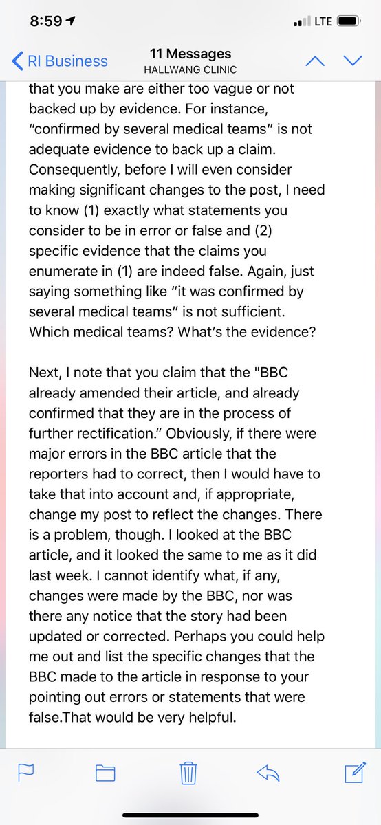 My response, as always to lethal thuggery, was to ask specifically Hallwang thought to be erroneous/libelous. In this case I also couldn't help but note that the  @BBC hadn't changed the article as far as I could tell. 12/