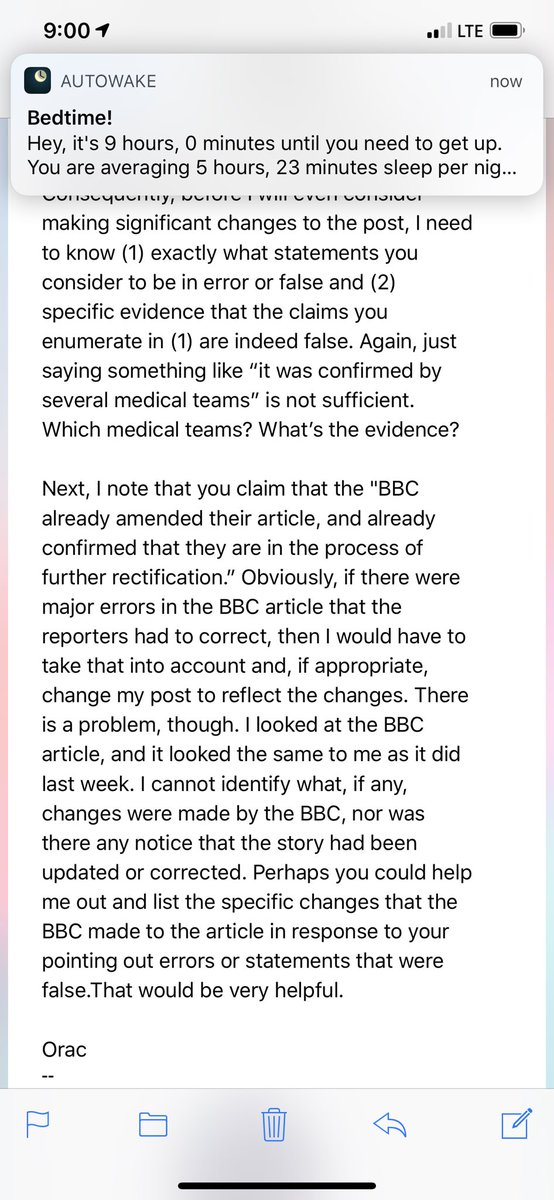 My response, as always to lethal thuggery, was to ask specifically Hallwang thought to be erroneous/libelous. In this case I also couldn't help but note that the  @BBC hadn't changed the article as far as I could tell. 12/