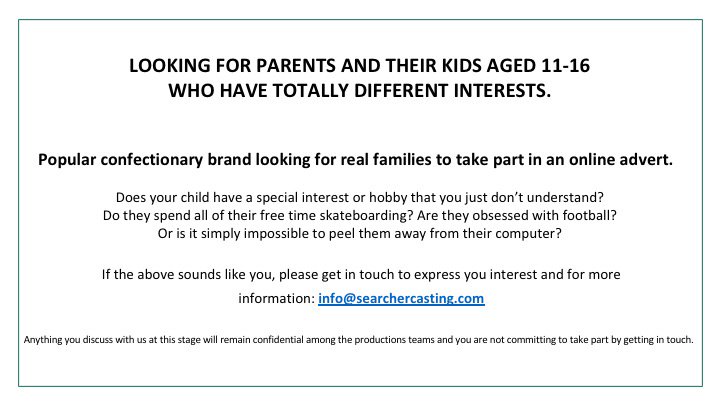 ce_charlton's tweet photo. @Tweetinggoddess I'm looking for mums (or dads!) to star in a sponsored film. The film encourages parents feeling disconnected from their teenage kids' to reconnect with them again. We want as wide a range of authentic voices as poss, &amp; I wondered if you might be able to share?! https://t.co/dTbjctTw34
