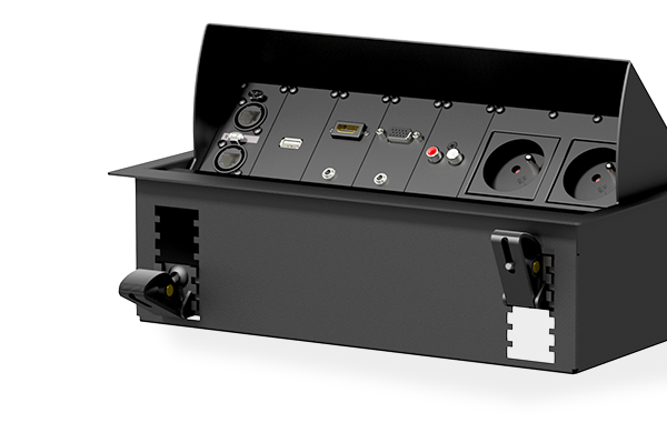 Introducing #CASY Modular in-table connection box by <a href="/Caymonracks/">CAYMON</a> 

Highlights:
45° Rotatable module frame
BlindSnap™ mounting system
Cable entry with brush
Desktop and gypsum wall applications
Large access holes on rear
Solid cold rolled steel construction

In stock now!