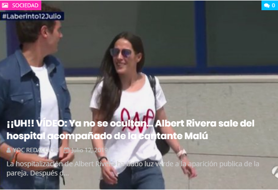 corazonVIP2's tweet image. ¡¡UH!! VÍDEO: Ya no se ocultan...  Albert Rivera sale del hospital acompañado de la cantante Malú 

LEE LA NOTICIA AQUI

extra-vip.blogspot.com/2019/07/YOC12.…
