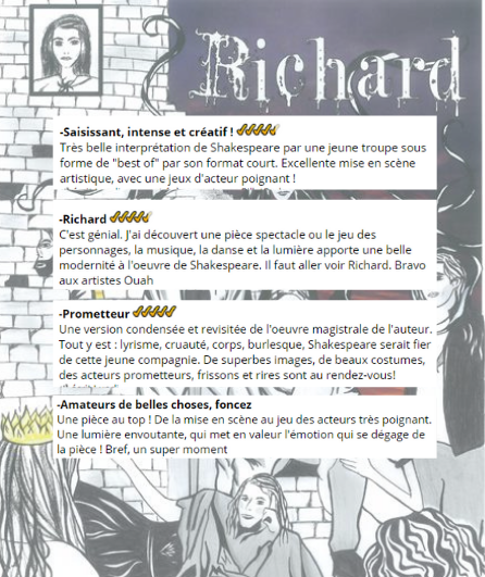 ChapeaudEbene's tweet photo. [RICHARD] 👑
De très beaux retours du public sur @BilletReduc !
👉 Deux familles, une couronne, un pays ravagé par la guerre civile. Richard, duc de Gloucester, va assouvir sa soif de pouvoir de meurtres en complots...
🕣 20H30
👉 04 90 82 21 22
#festivalOFF #AvignonOFF #OFF2019 https://t.co/nshnjawbGc