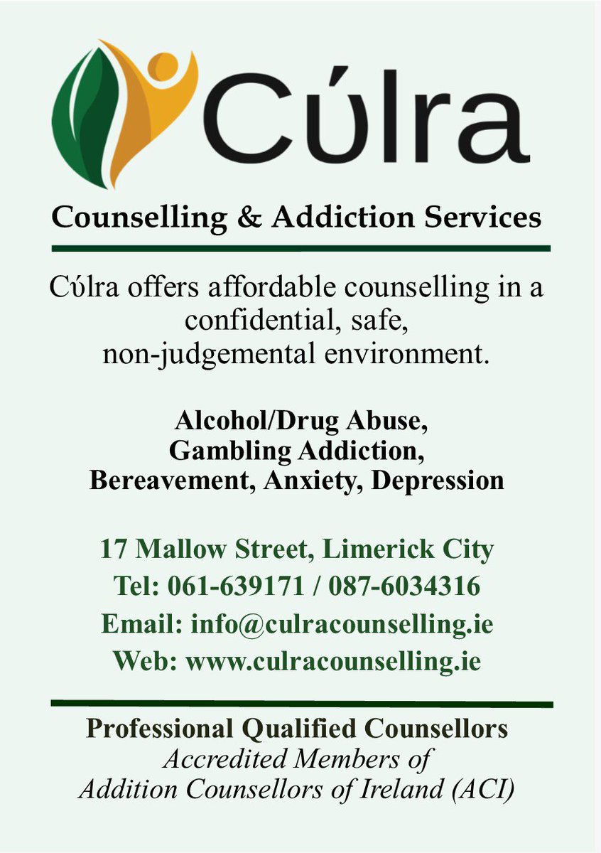 CulraC's tweet photo. Our Counselling and Addiction Service is based in Limerick City. Please help to spread to word of this essential service https://t.co/XCSD4fidFu