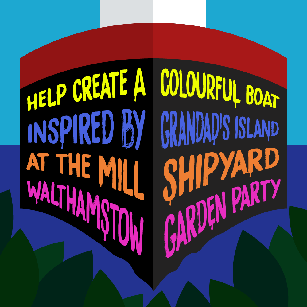 TheMillE17's tweet photo. Heading to #WalthamstowGardenParty this weekend? Find us in 'The Mill Shipyard' (12-6pm) where families can work with local artists to create a large cardboard boat inspired by the one in #GrandadsIsland! We're excited to be part of the @PageToPavement project for #WFculture19. https://t.co/raOfMrICe9
