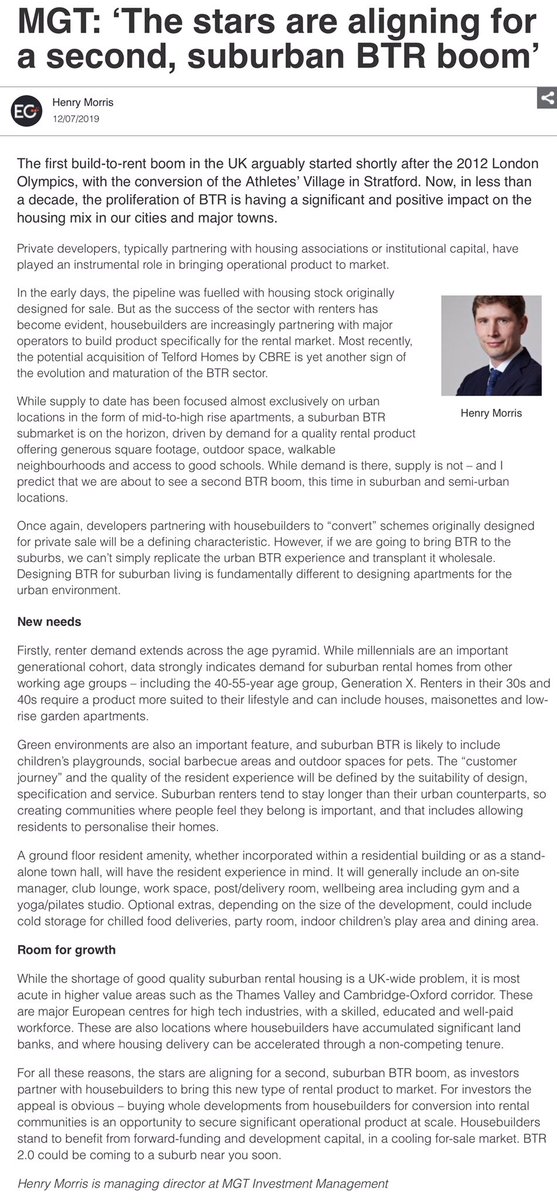 “The stars are aligning for a second, suburban BTR boom, as investors partner with housebuilders to bring this new type of rental product to the market."
 
Quote from an Estates Gazette column on the future of BTR by our co-founder &amp; MD Henry Morris
