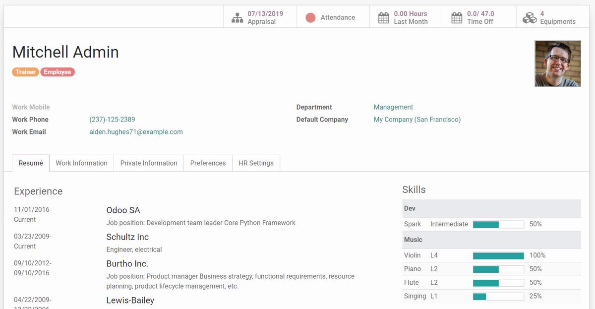With the new user profile menu, everyone at MyCompany will know that I'm the best violinist in town!
#odoo #odoo13 #demodata
