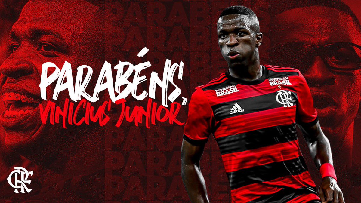 Flamengo's tweet photo. O dia é dele. O nosso #GarotoDoNinho @viniciusjr está completando 19 anos nesta sexta-feira. Parabéns, craque! Que você siga encantando o mundo com o seu talento! Pra cima deles! 🔴⚫️ https://t.co/7BOBdSQRwp