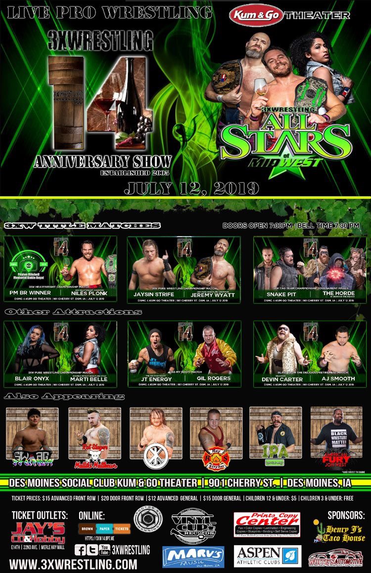 3xwrestling's tweet photo. Tonight! Join us for our 14 Year Anniversary event at the @DMSocialClub ! Tickets: https://t.co/8edNXqhrtM or at the door of the event - Bell time 7:30 pm https://t.co/NUEdodPrcU